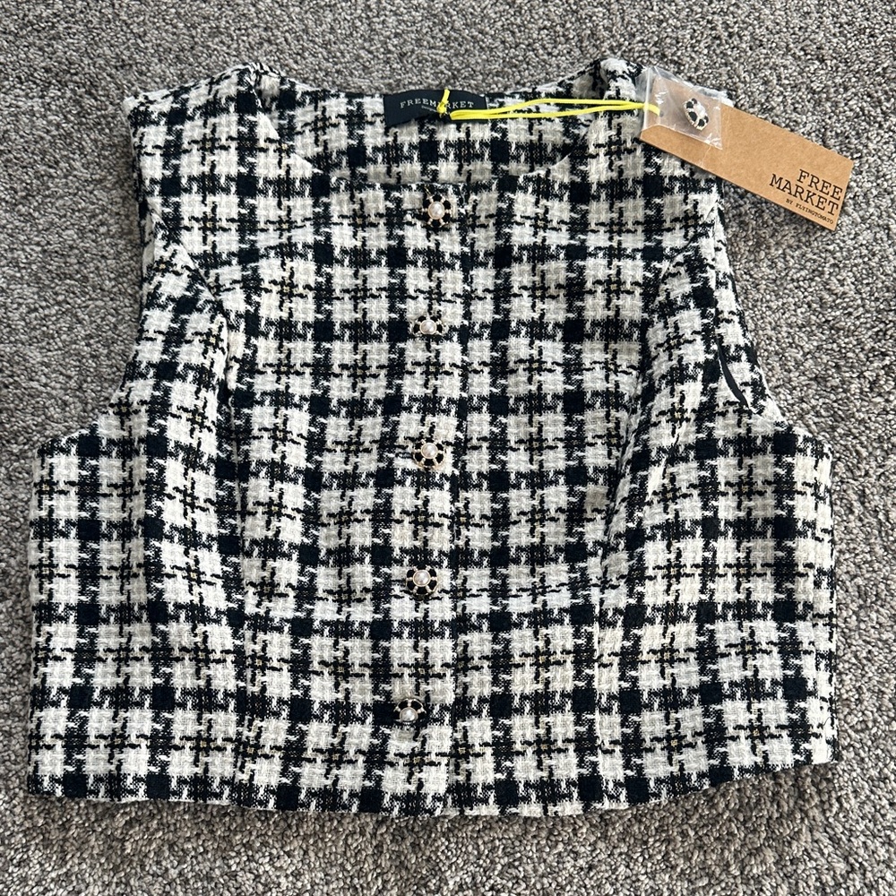 Vici Tweed Black & White Houndstooth Crop Top